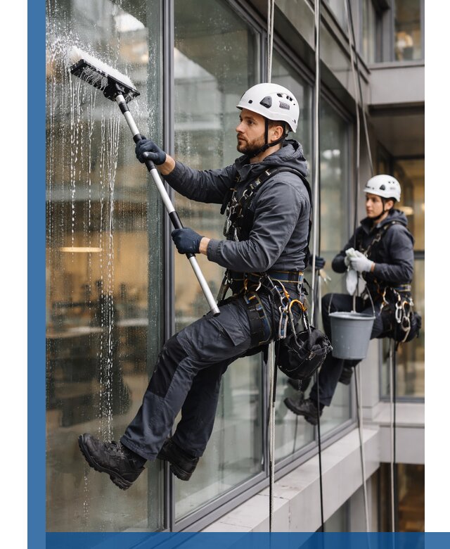 Профессиональная мойка витражей промышленными альпинистами в Кохме