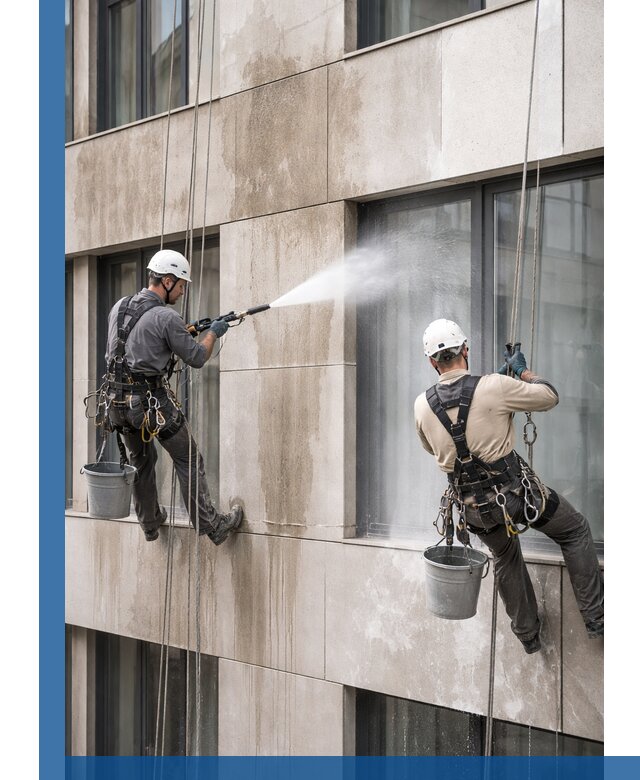 Послестроительная мойка фасада промышленным альпинизмом в Кохме