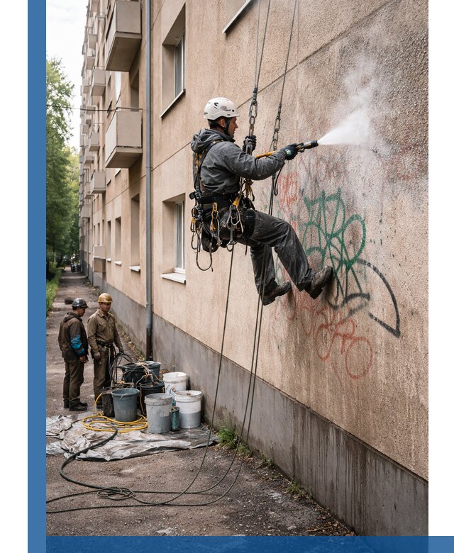 Удаление граффити с фасада в Кохме без следов и повреждений