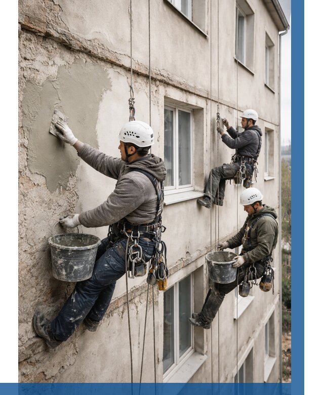 Ремонт штукатурного фасада в Кохме от 779 р. под ключ | ВЫСОТНИК-Кхм