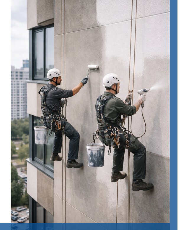 Покраска фасада альпинистами в Кохме от 312 р. | ВЫСОТНИК-Кхм