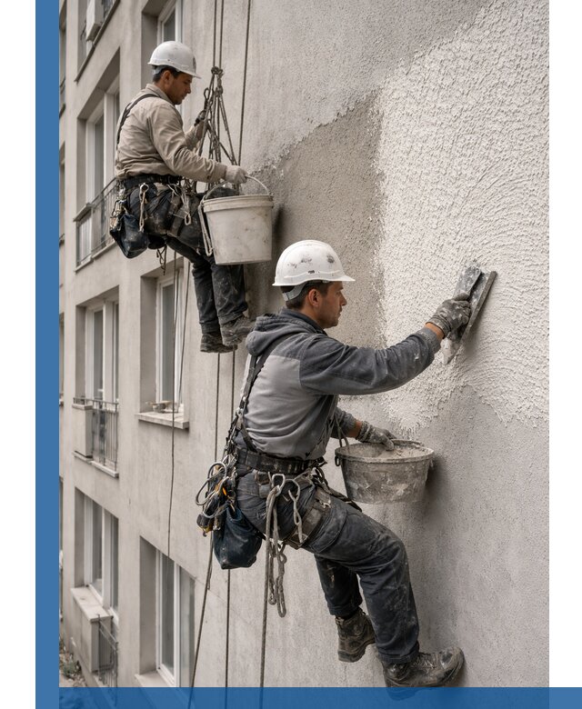 Нанесение декоративной штукатурки короед на фасад в Кохме