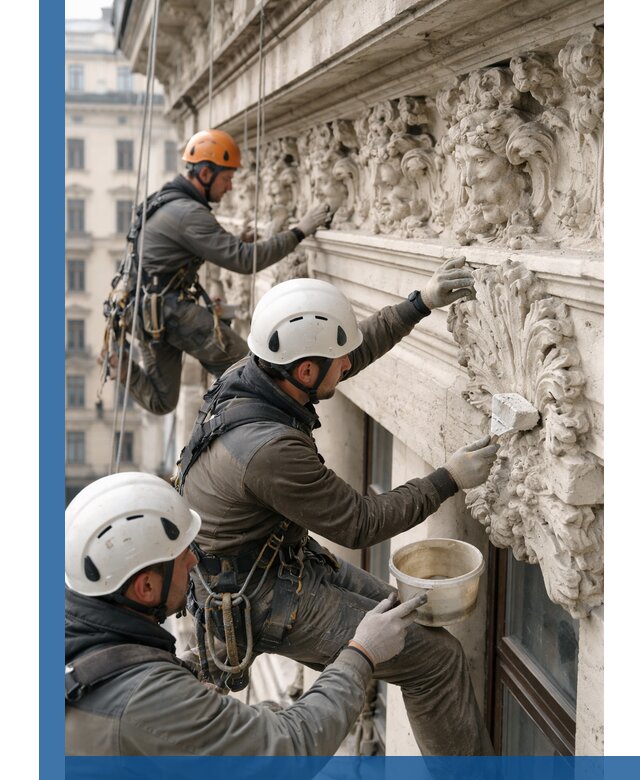 Реставрация фасадной лепнины с высотными работами в Кохме