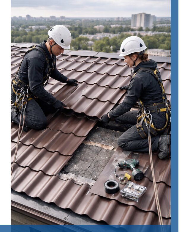 Ремонт металлочерепицы на крыше в Кохме от 935 р. | ВЫСОТНИК-Кхм