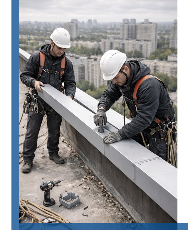 Монтаж парапетных крышек и ограждений кровли в Кохме