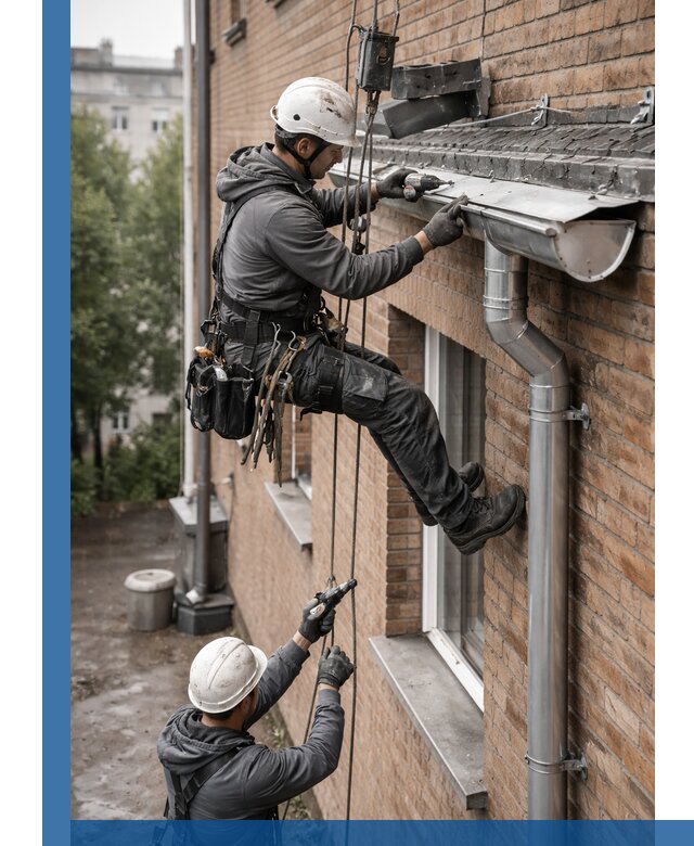 Монтаж водосточной системы на здании в Кохме под ключ