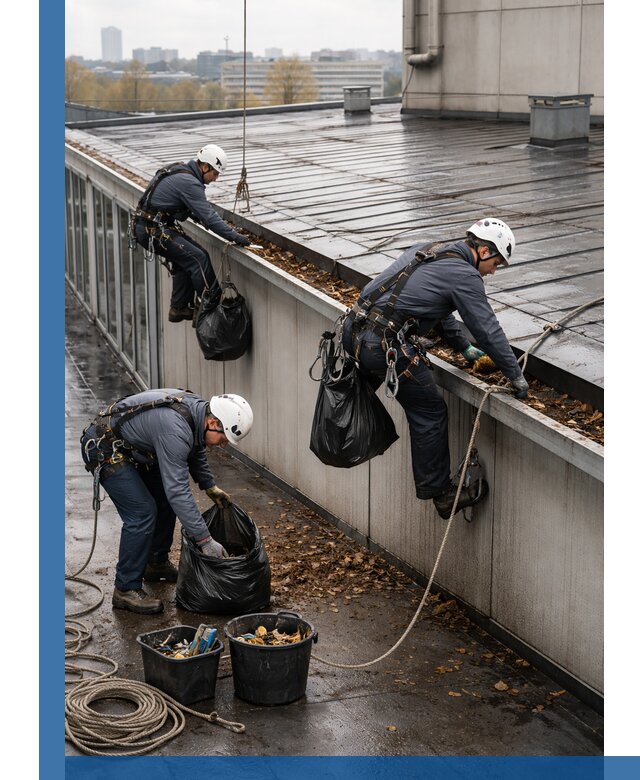 Очистка кровли по периметру в Кохме силами промышленных альпинистов