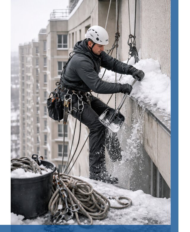 Очистка карнизов от снега в Кохме от 312 р. | ВЫСОТНИК-Кхм