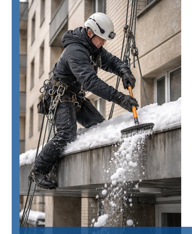 Очистка козырьков от снега в Кохме круглогодично безопасно