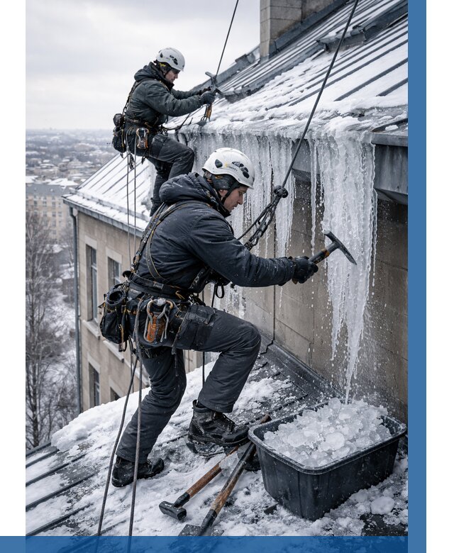 Удаление наледи с кровли в Кохме от 5713 р. | ВЫСОТНИК-Кхм