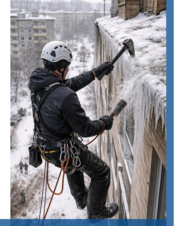 Сбивание сосулек с крыши в Кохме по цене от 4675 р. | ВЫСОТНИК-Кхм