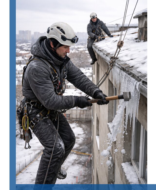 Сбивание и удаление сосулек с крыши в Кохме безопасно