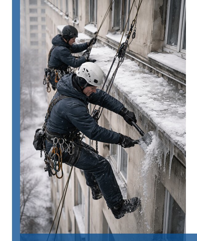 Удаление наледи и сосулек с карнизов в Кохме профессионально