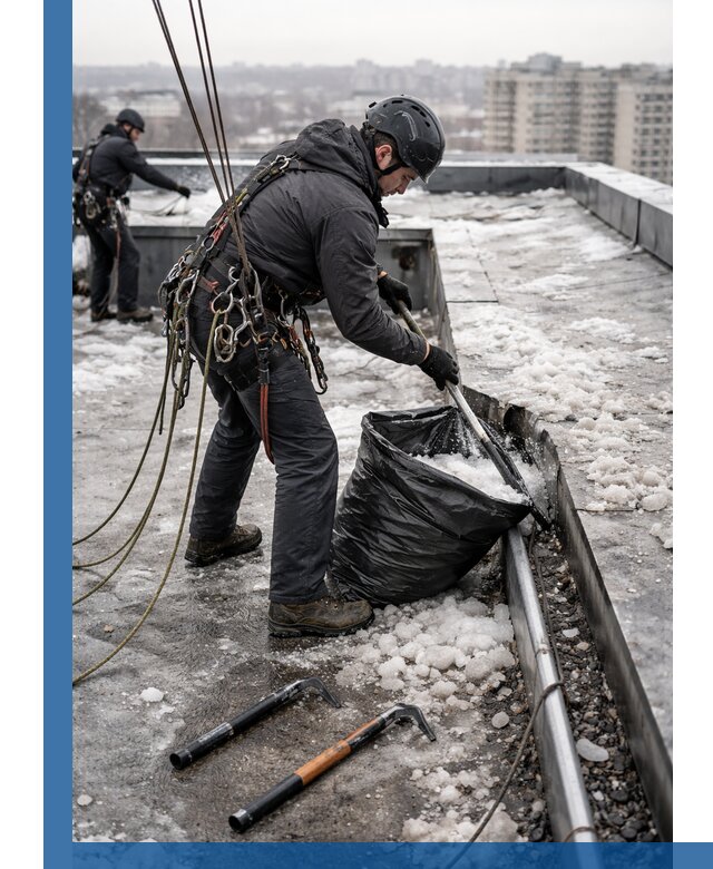 Аварийная очистка кровли в Кохме от промальпинистов