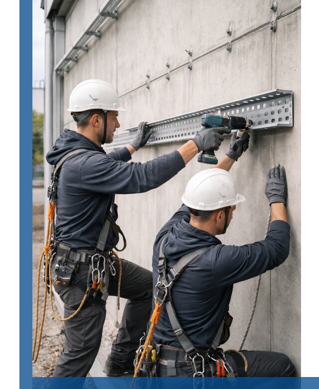 Монтаж кабельных лотков на фасаде зданий в Кохме с гарантией