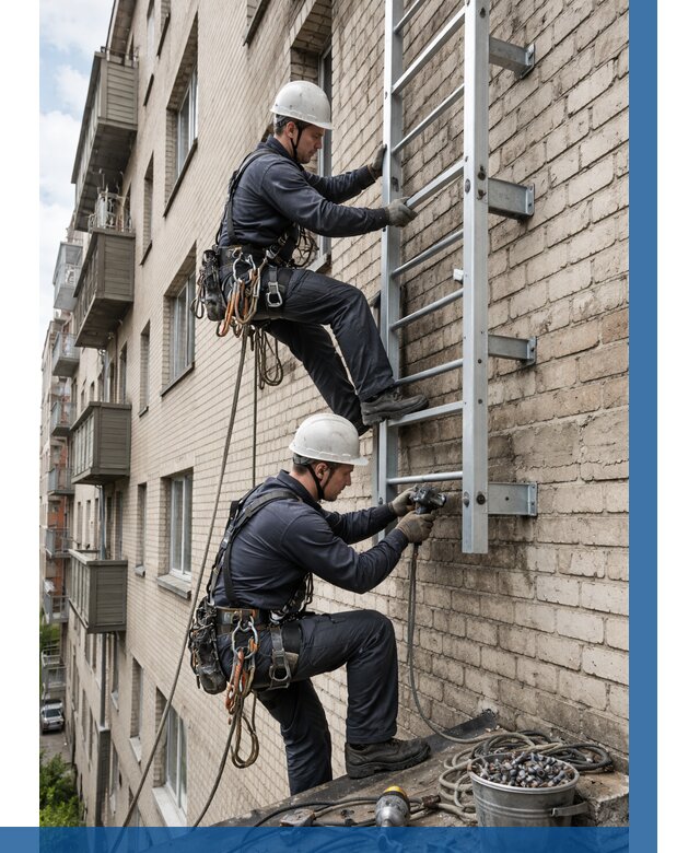 Монтаж пожарной лестницы в Кохме от 25970 р заказать у ВЫСОТНИК-Кхм