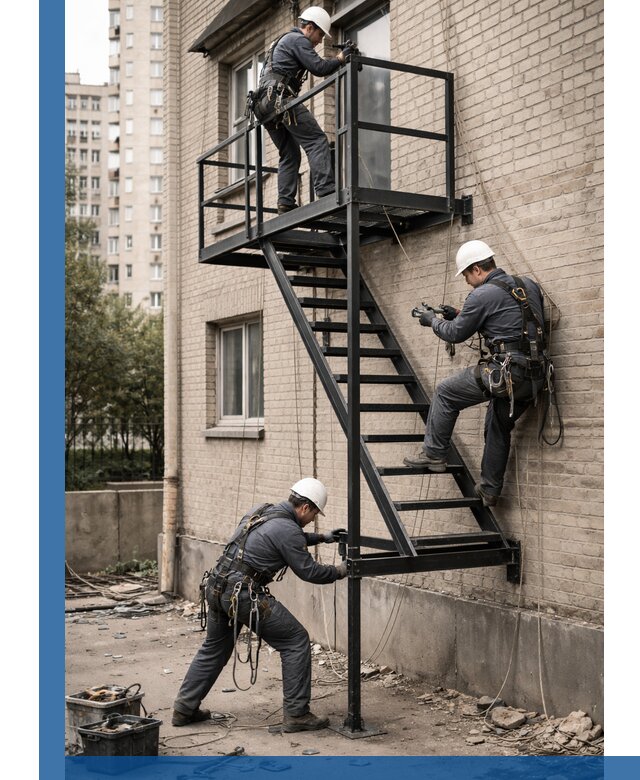 Монтаж пожарной лестницы в Кохме, установка и крепление