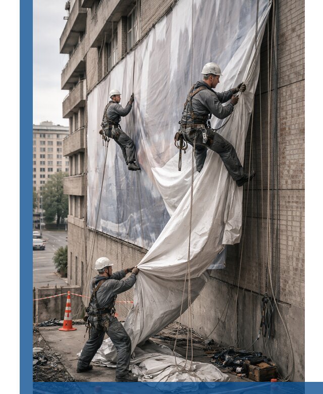 Демонтаж баннеров с фасада в Кохме оперативно и безопасно