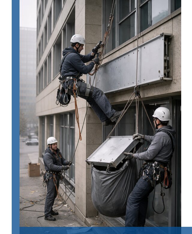 Демонтаж рекламной вывески с высотными работами в Кохме