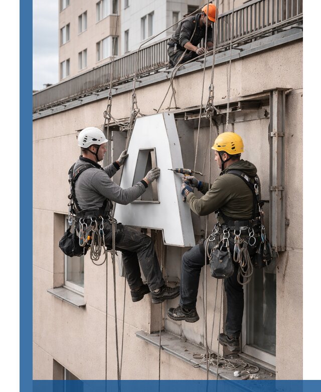 Ремонт и восстановление наружных вывесок на высоте в Кохме