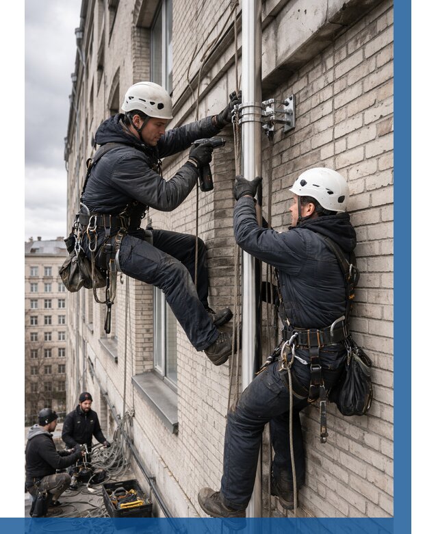 Монтаж флагштока на здании в Кохме от 6752 р. | ВЫСОТНИК-Кхм