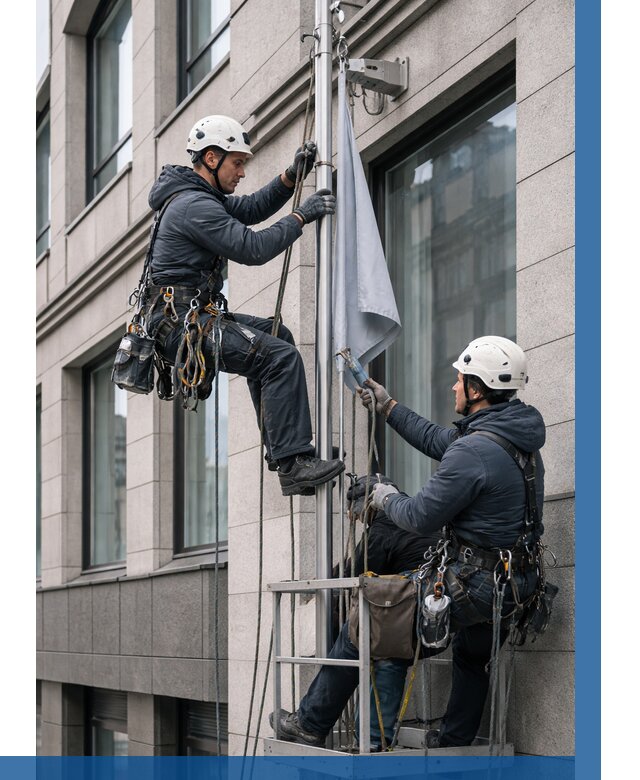 Установка флагов на фасаде в Кохме от 4675 р. | ВЫСОТНИК-Кхм