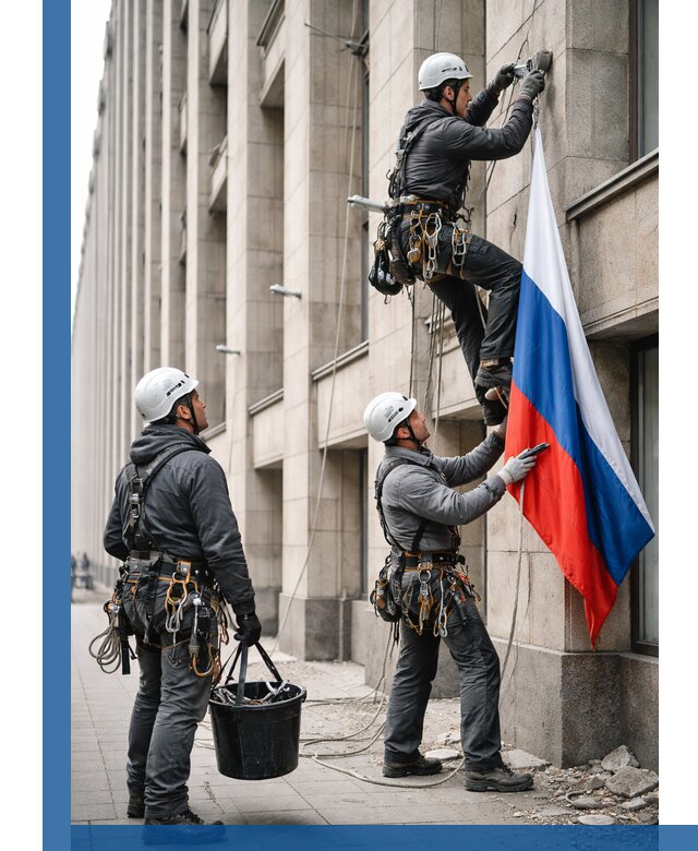 Профессиональная установка флагов на фасаде в Кохме