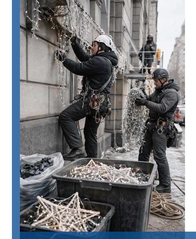 Демонтаж новогоднего оформления и гирлянд в Кохме