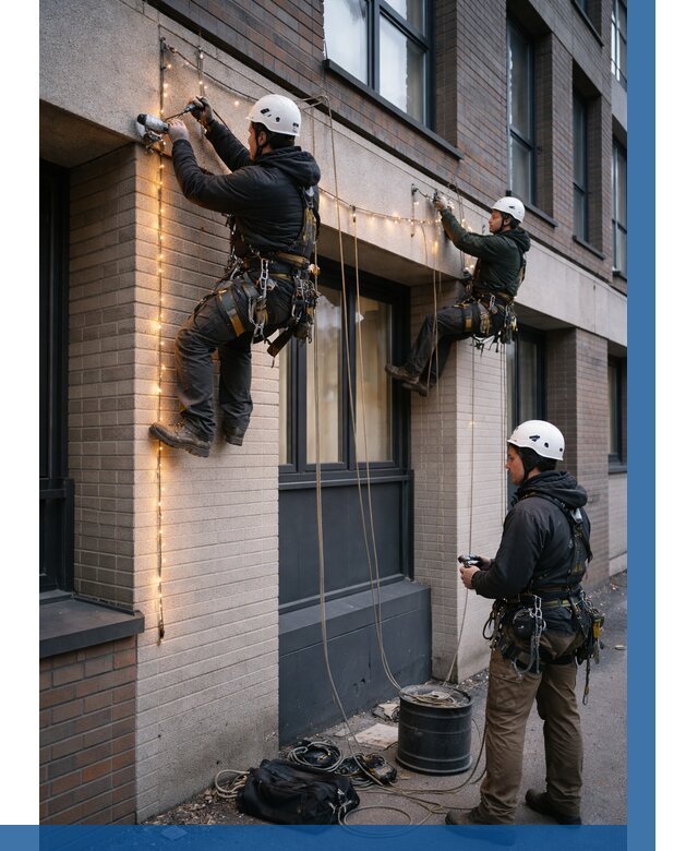 Монтаж гирлянд на фасаде в Кохме от 3636 р. | ВЫСОТНИК-Кхм