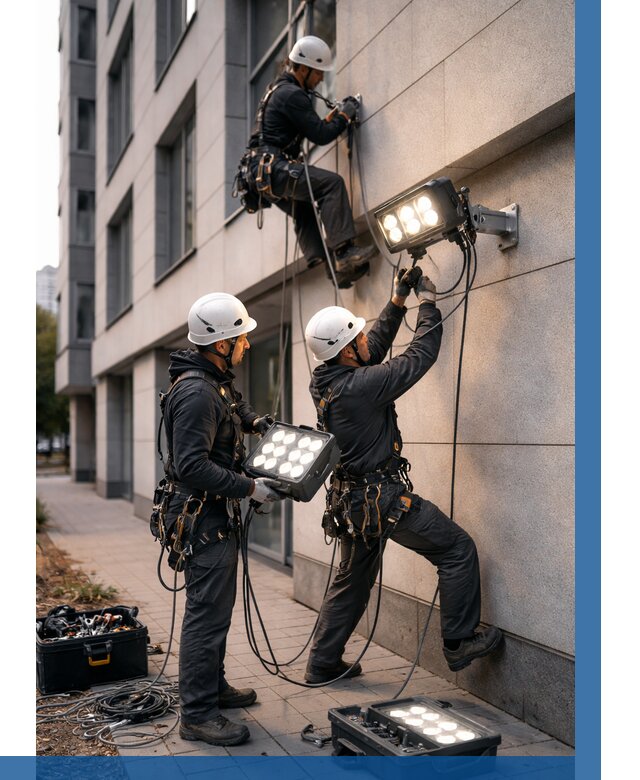 Монтаж прожекторов на фасаде в Кохме от 7791 р. | ВЫСОТНИК-Кхм