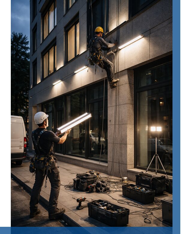 Монтаж архитектурной подсветки здания в Кохме от 2597 р.|ВЫСОТНИК-Кхм