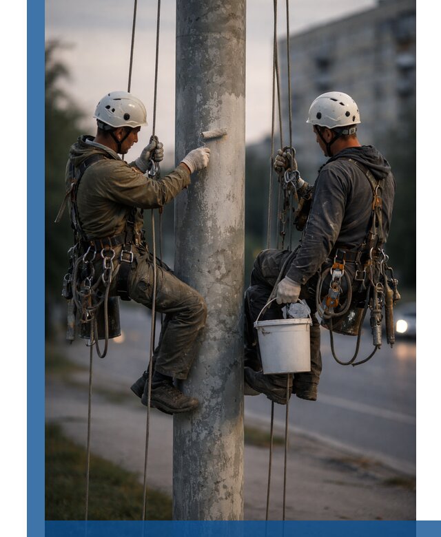 Покраска опор освещения и антикоррозийная защита в Кохме