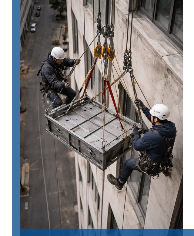 Спуск и подъем грузов по фасаду в Кохме для зданий