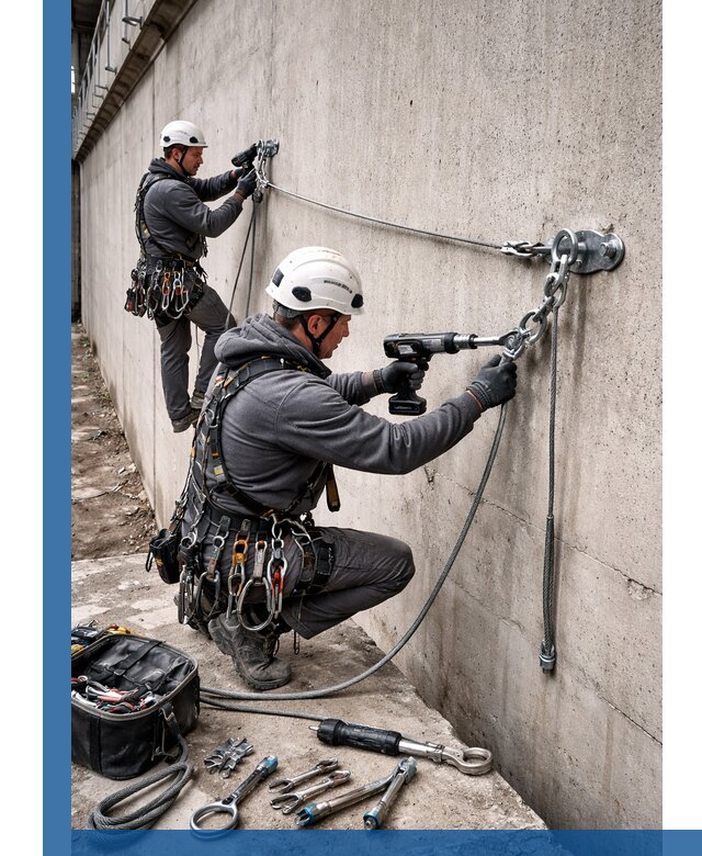 Монтаж анкерных линий высотной безопасности в Кохме