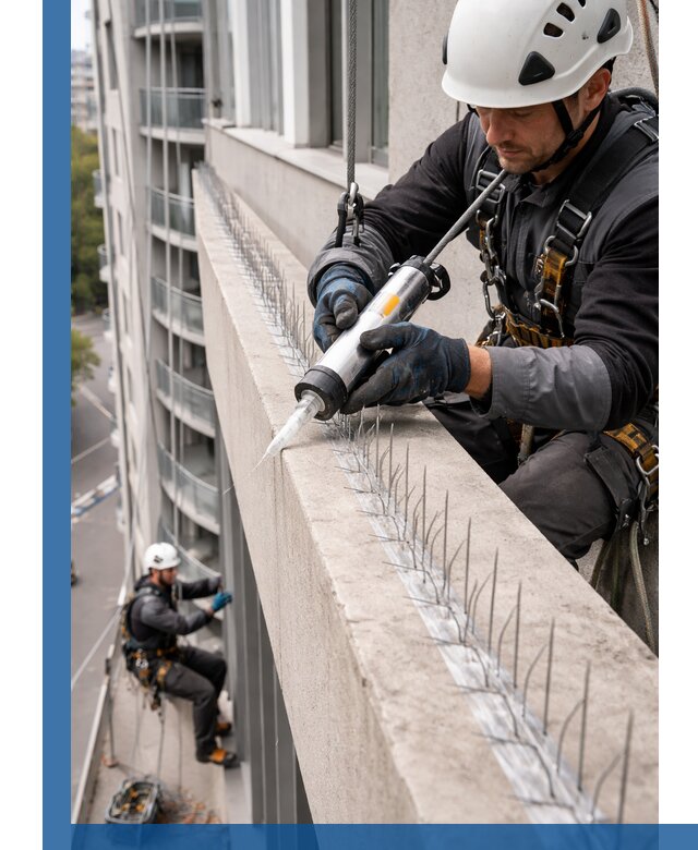 Установка шипов от птиц на фасадах и кровлях в Кохме